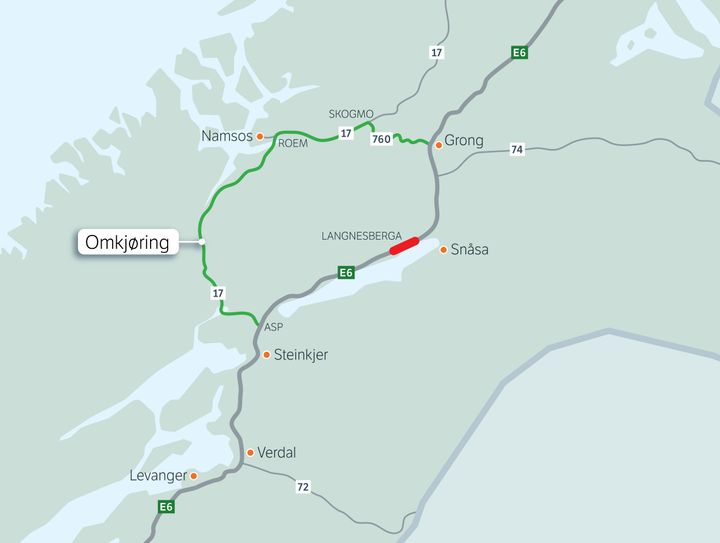 Kart som viser omkjøringen.