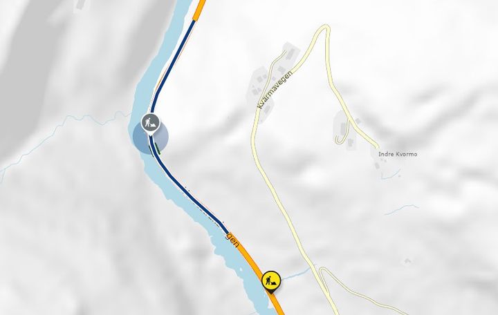 Det er etter planen slutt på nattarbeid ved E16 Kvarmakløvet i Voss herad i denne omgang. Kart: Statens vegvesen