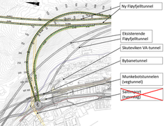 Kart over tunnelramper fra ny Fløyfjelltunnel