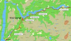 Oversiktskart over tunneloppgraderinga ved Dale. E16 blir stengt ved Dalseidtunnelen, på sida mot Dale.