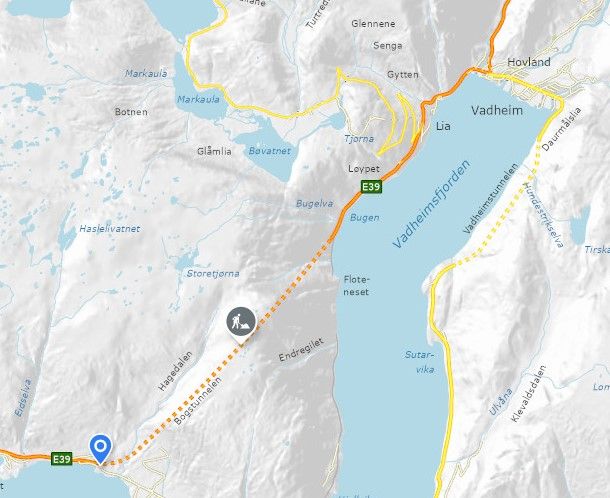 E19 Bogstunnelen. Kart: Statens vegvesen