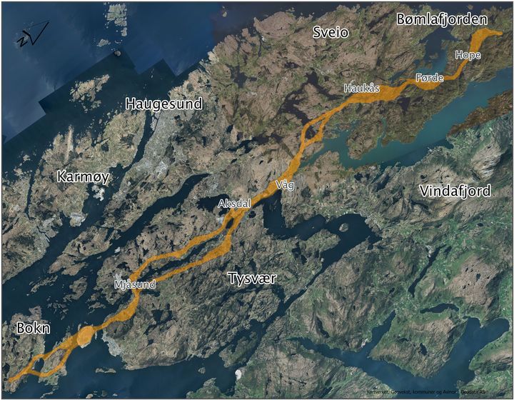 I dette området planlegger Statens vegvesen ny E39 Bokn-Bømlafjorden