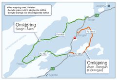 Anbefalt omkjøringsalternativ for lokaltrafikk i nordre Trøndelag.