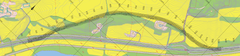 Kart med den planlagte traseen markert. Rasområdet er her i forkant av i bildet.