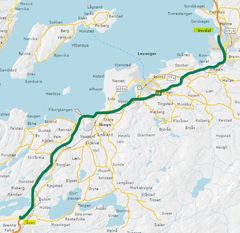 Kart som viser strekningen hvor døgnhvileplassen skal være på.