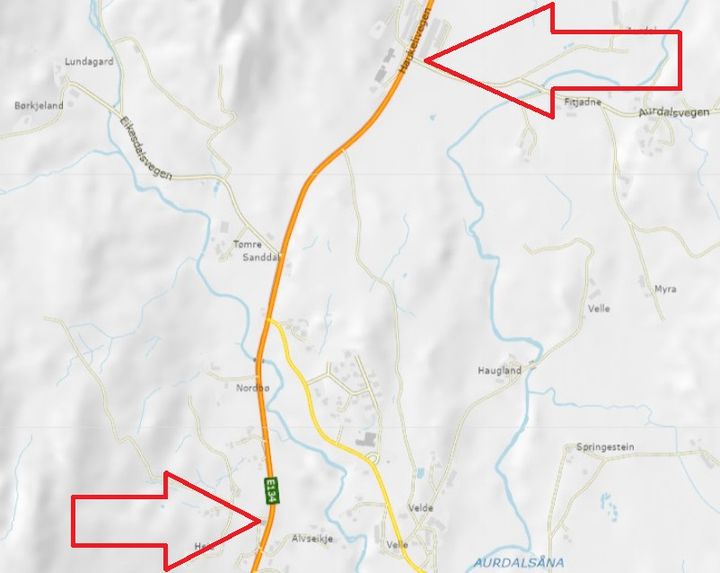 Statens vegvesen monterer veglys på denne E134-strekninga i Vats i Vindafjord i Rogaland. Illustrasjon: Statens vegvesen