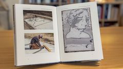 Bildet viser innhold fra boken med tekst og bilder av kunstverket.