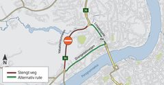 Omkjøring via Drangedalsvegen når Vabakkentunnelen er stengt