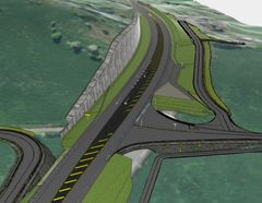 Skisse av prosjektet Ølen-Mørkeli. Her frå Hiksdalskrysset. Illustrasjon: Statens vegvesen