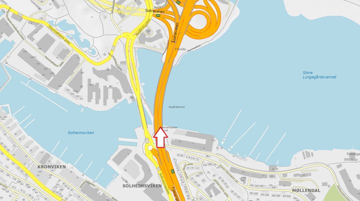 E39 Nygårdsbroen. Kart: Statens vegvesen