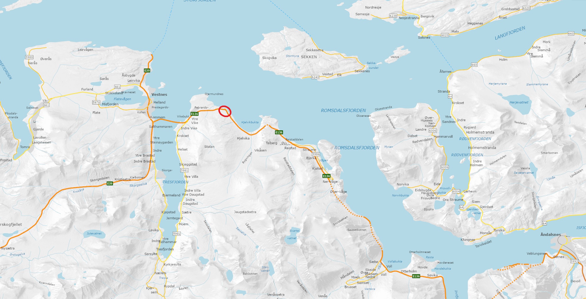 Vegarbeid på E136 ved Førnessvingen i Vestnes kommune