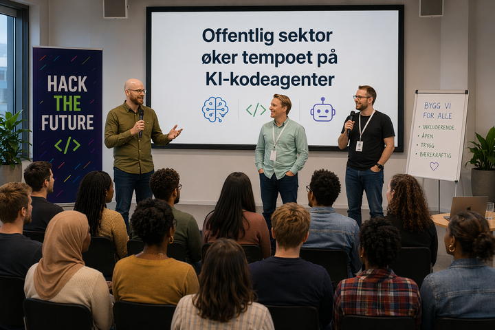 Representanter fra over 20 offentlige virksomheter samlet hos SPK på Skøyen for å dele erfaringer med KI-kodeagenter.