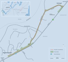 Den nye gang- og sykkelvegen skal bygges langs Iseveien, fra busstoppet ved Nygårdshaugen til innkjøringen ved Holmegil.