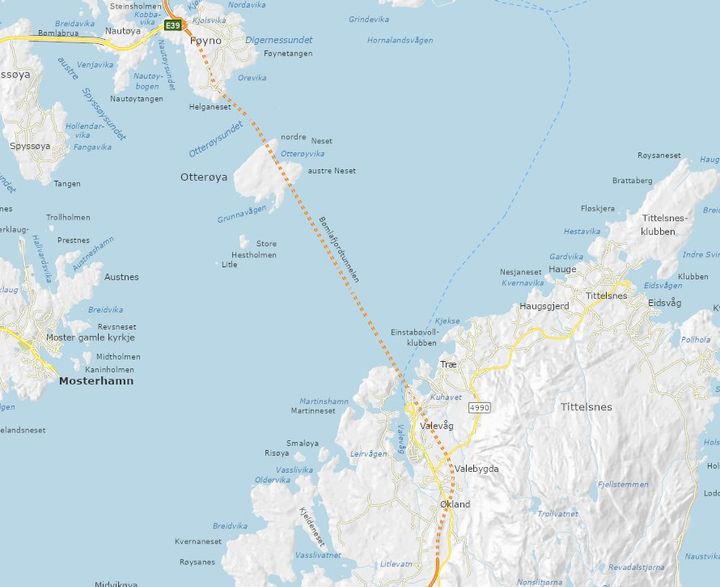 E39 Bømlafjordtunnelen. Kart: Statens vegvesen