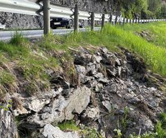 I dette området på E16 på Sundve skal Statens vegvesen gjera eit arbeid to netter neste veke. Foto: Statens vegvesen