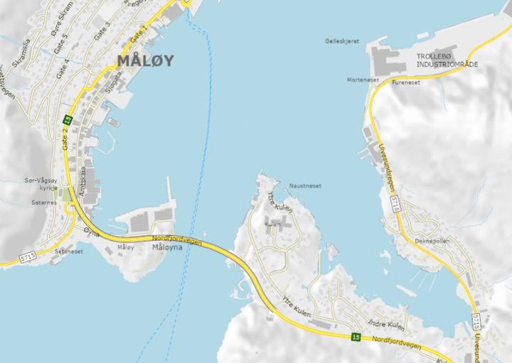 Rv. 15 Måløybrua. Kart: Statens vegvesen