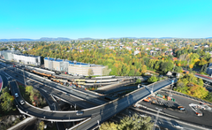 BIlde fra Fornebukrysset. Det planlagte arbeider skjer der Granfosstunnelen møter E18.