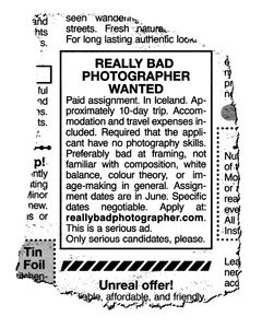 Annonse "Really bad photographer wanted"