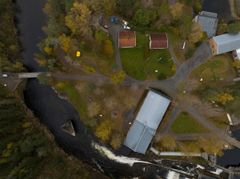 Utsnitt fra området ved Randselva, Kistefos Træsliberi, rett fra lufta.