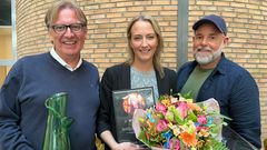 Årets Ottesen 2025 ble tildelt stortingspolitiker Sandra Bruflot fra Høyre. Her sammen med daglig leder fra Sex og Politikk Tor-Hugne Olsen (t.v.) og markedssjef Pål Hansen i RFSU. Det er Sex og Politikk og RFSU som står bak utdelingen av prisen.