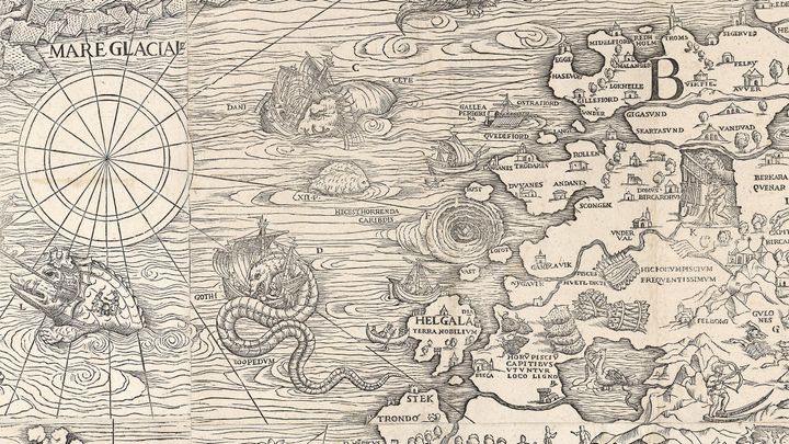 Et av de tidligste kartene som viser Moskstraumen er «Carta Marina» av den katolske geistlige Olaus Magnus (1490–1557) fra Sverige. Straumen er merket HEC EST HORRENDA CARIBDIS, «her er den grufulle Kharybis».