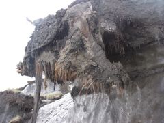 Et delvis synlig mammutfossil stikker ut fra en isbre i Sibir.