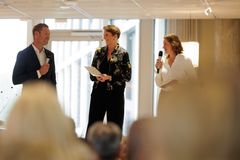 Ida Aall Gram i Aspelin Reitan Eiendom og Lars Andresen i NGI ønsket velkommen til Campus Ullevål, sammen med konferansier Ruth Astrid Sæter.