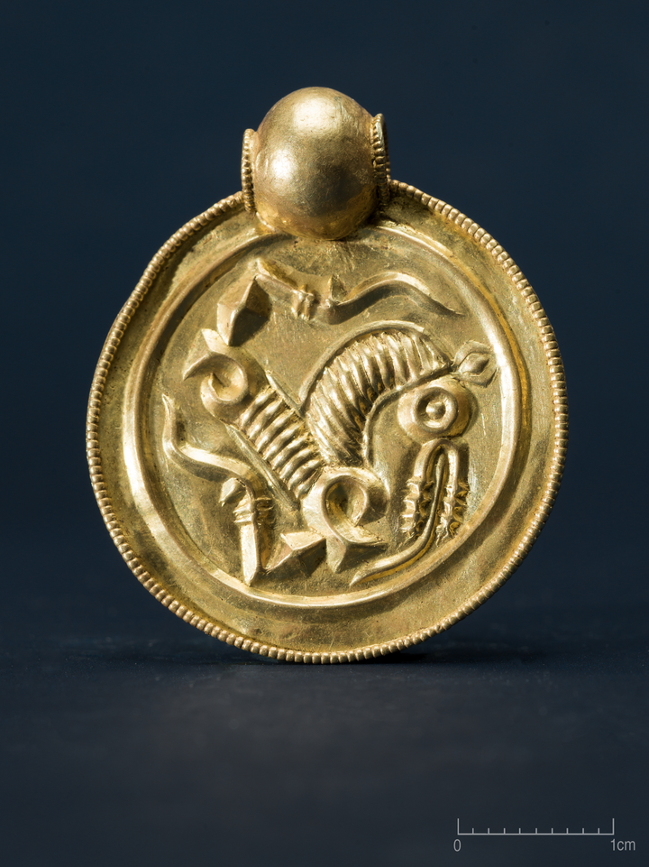 På øya Rennesøy fant en metalldetektorist nylig ni myntlignende gullanheng med sjeldne hestesymboler, i tillegg til ti gullperler og tre ringer av gull.