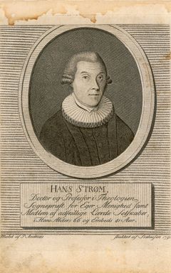Hans Strøm. Koparstikk av Johann Christoph Seehusen (1791), etter eit måleri av Peder Pedersen Aadnes. Oslo Museum, Digitalt Museum. PDM 1.0.