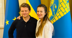 Styreleder Peter Frølich og generalsekretær Natalia Antonia Golis. Foto: Fritt Ukraina