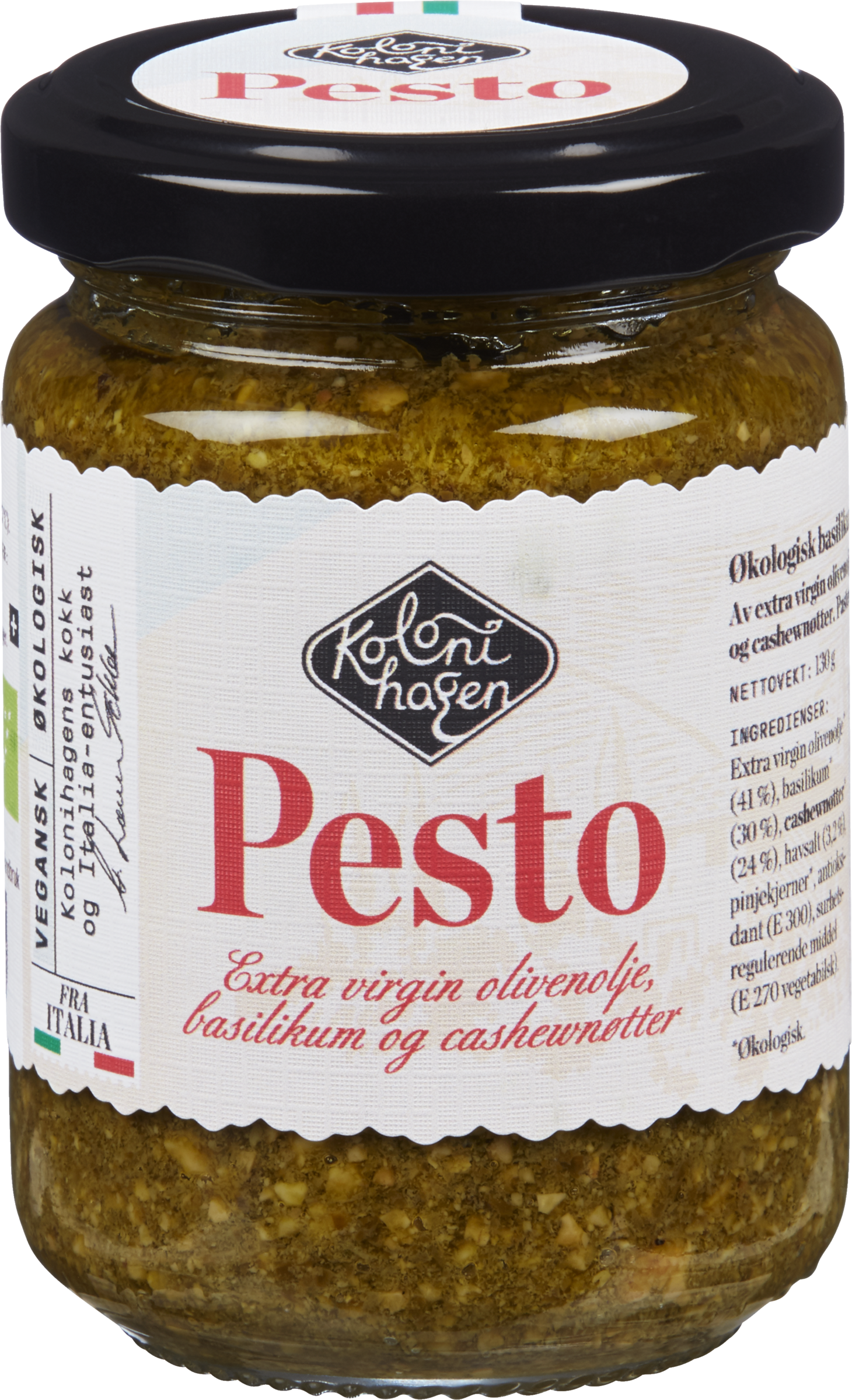 Tilbakekaller Kolonihagen Pesto med basilikum, 130g med holdbarhetsdato 25.07.2027 og batchnr L. 212-25-1.