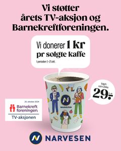 Narvesen donerer 1 kr per solgte kaffe og varm drikke til årets TV-aksjon fra og med tirsdag 1. oktober til mandag 21. oktober.