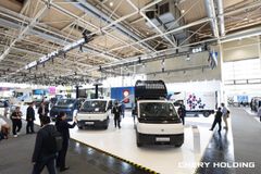 Dette bildet viser standen til Chery Commercial Vehicle på IAA Transportation 2026 i Hannover, Tyskland. (Foto levert av Chery Commercial Vehicle)