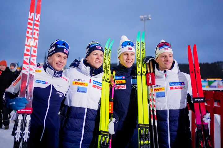 Harald Østberg Amundsen, Johannes Høsflot Klæbo, Erik Valnes og Ansgar Evensen. Verdenscupåpning langrenn i Ruka 2025.