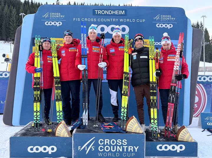 WC Trondheim 2025. 10 km intervallstart fri teknikk topp seks. Fra venstre: Iver Tildheim Andersen 6. plass, Andreas Fjorden Ree 2. plass, Einar Hedegart - vinner, Martin Løwstrøm Nyenget 3. plass, Emil Iversen - 4. plass, Harald Østberg Amundsen 5. plass.