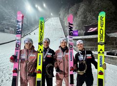 Det norske laget som tok bronse i skiflygings-VM: Marius Lindvik, Benjamin Østvold, Johann Forfang og Kristoffer Eriksen Sundal.