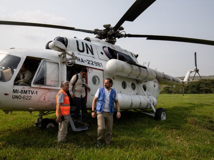 UNDP-ambassadør H.K.H. Kronprins Haakon under sitt besøk i Mesetas, Colombia, i 2019 på reise med FNs utviklingsprogram (UNDP).