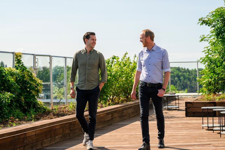 Visekonsernsjef og administrerende direktør Martin S. Lundby i Hafslund Vekst og konserndirektør for strategi og vekst Petter Myrvold i Eidsiva. Foto: Skjalg Bøhmer Vold / E24