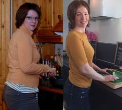 Her ser vi Bente Josefsen før og etter livsstilsendringen. Til sammen gikk hun ned 30 kilo. Foto: Privat