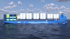 Slik ser skipet som NCL skal bygge:  et containerskip på 18 500 dødvekttonn som er drevet av ammoniakk med en batteripakke på 250 kWh og mulighet for landstrøm.