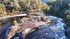 Elv, vann, skog, himmel. Foto.