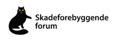 Logo med svart katt og teksten «Skadeforebyggende forum».