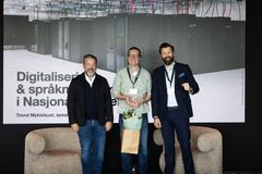 Caspar Lund i Sopra Steria, Trond Myklebust fra Nasjonalbiblioteket og Kjetil Taraldlien i Sopra Steria