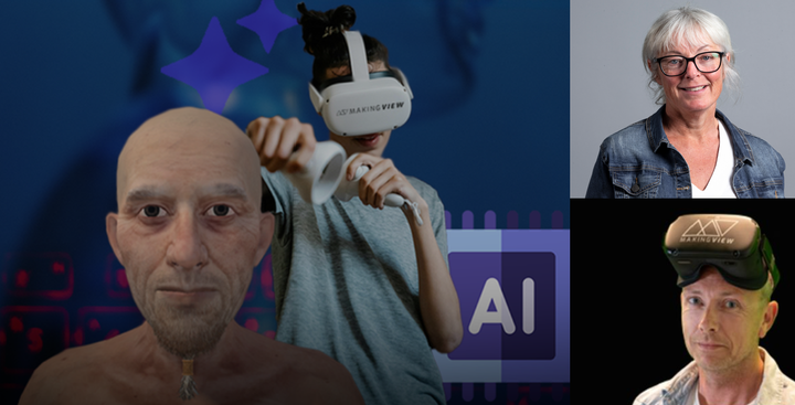 Kunstig intelligens gir liv til virtuelle demenspasienter. Making Views fagsjef Stig Ekeberg og Signe Vea Tretteteig, Ph.D. og spesialrådgiver ved Aldring og helse, holder foredrag på Nordic VR-forum 7.11.