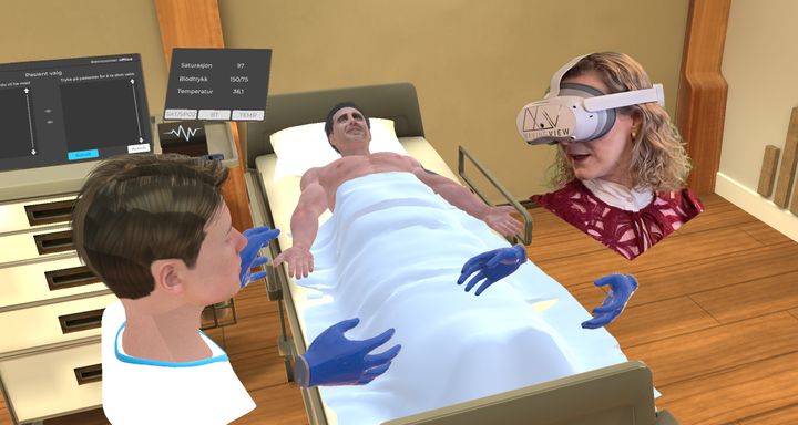 VR: Digitaliseringsministeren i VR, under en ABCDE-prosess i klinik observasjon. Bildet er en montasje.