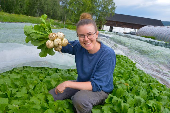 Elisabeth Fagerland er forfatter av Sesongkokeboka. Hun dyrker grønnsaker i Rennebu i markedshagen Grønt fra Grindal og har studert gastronomi i Italia.