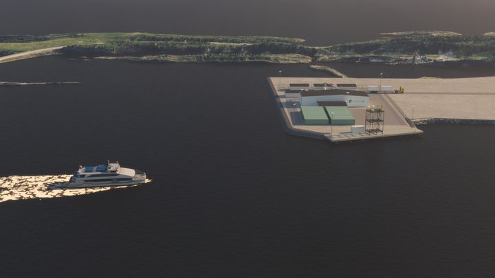 Illustrasjon av den planlagte fabrikken ved Sandessjøen