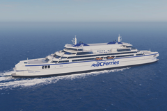 3D-visualisering av designkonseptet for BC Ferries' nye  hovedfartøy. Illustrasjon: BC Ferries.