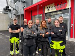Montér Stjørdal åpnet 30. september med bl.a. egen kjøkkenavdeling. Bak, f.v.: Leif Magnus Pettersen, Thor Erik Vinge-Granmo, Richard Aursø, Per Arne Hoff og Knut Ødegård. Foran, f.v.: Pia Holmen, Janniche Buland og Anna Hyldmo. Foto: Stjørdals-Nytt