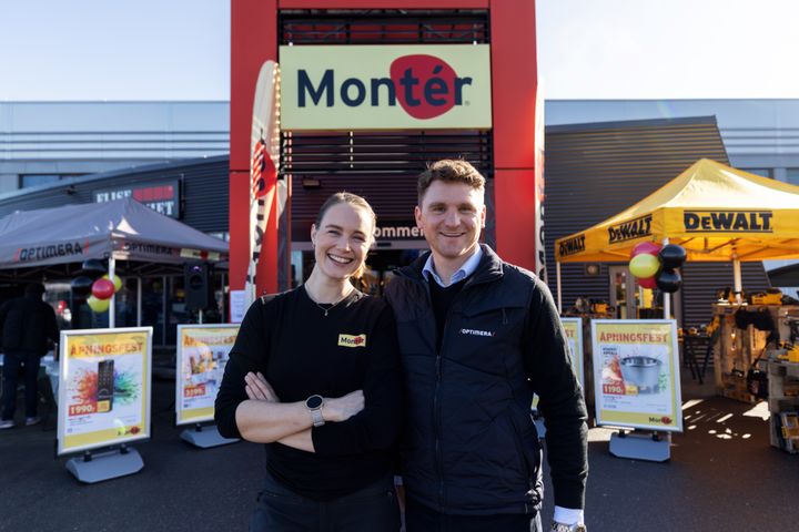 Daglig leder i Montér Tønsberg, Karoline Pettersen og regiondirektør i Optimera TVB, Henrik Farmen.